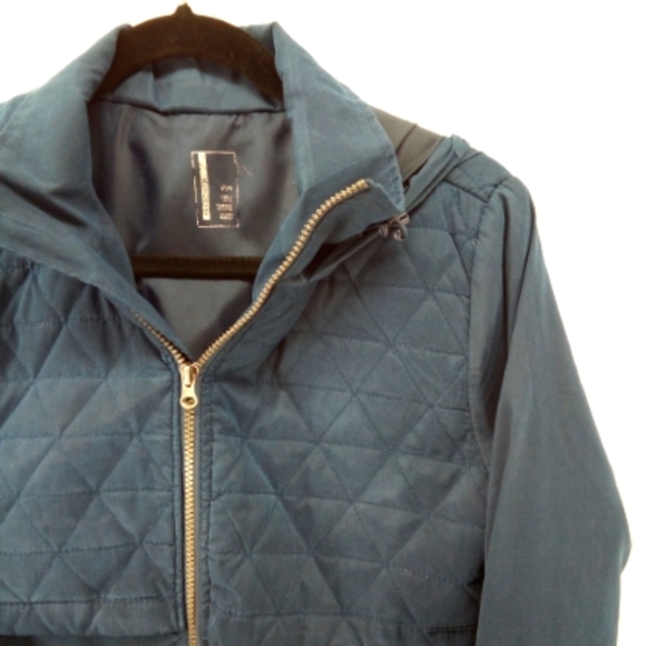 MONDETTA QUILTED OVERLAY RAIN PARKA TRENCH COAT NAVY BLUE M - Picture 9 of 12